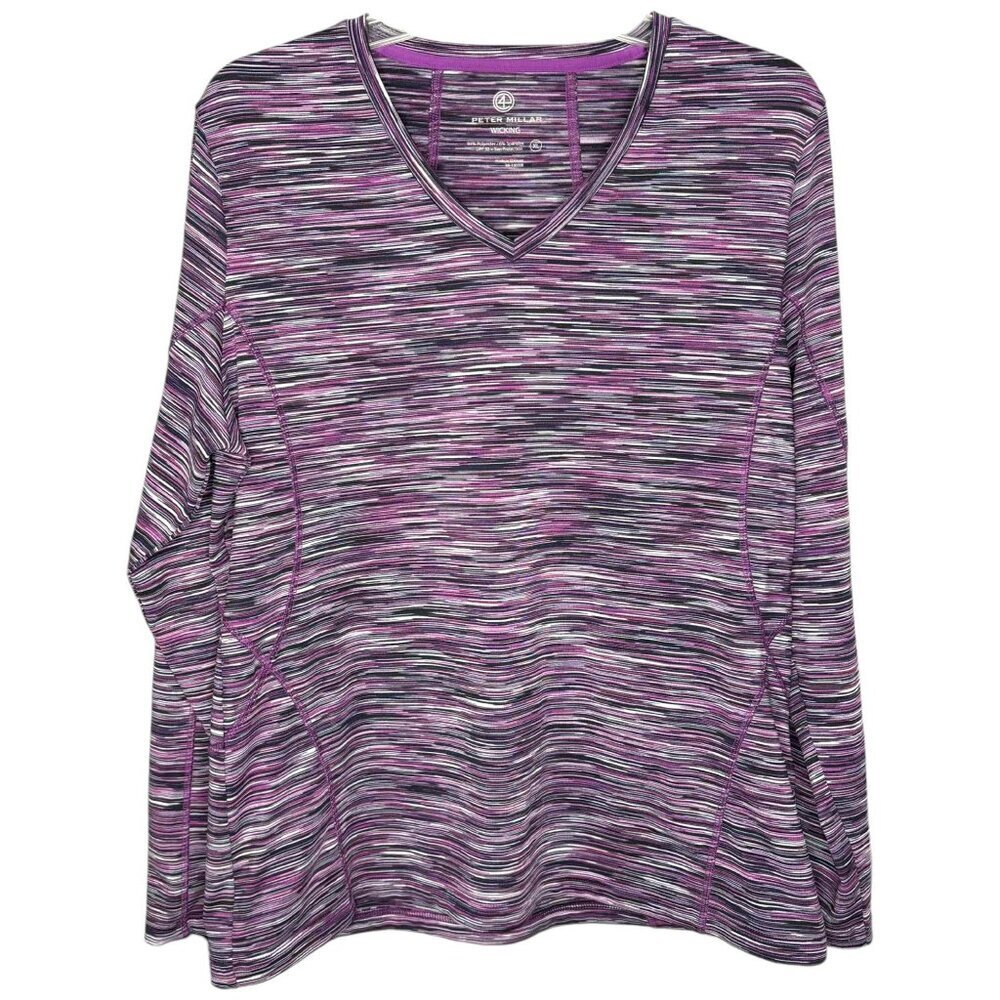 Peter Millar E4 Performance Wicking Space Dyed L/S Top - Pink Black White - XL
